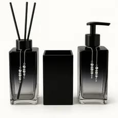Kit Banheiro  Lavabo Sabonete Liquido Difusor Aromatizante e Porta Escova de Vidro Luxo Squere