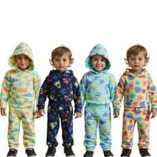 Pijama Infantil manga longa Soft com Capuz Estampado Inverno Unissex 1/2/3 Anos