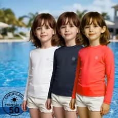 Camiseta Proteção Solar Uv50+ Poliester Infantil Menino Menina Verão Praia Piscina