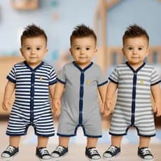 Kit Macacão Menino Manga Curta com Fechamento com Botões Romper Fashionista