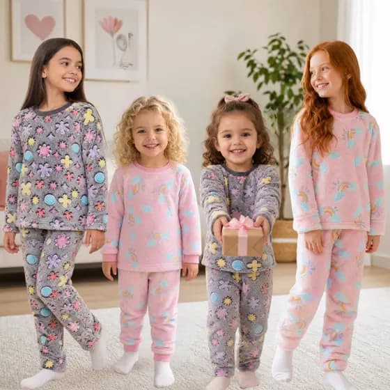 Pijama Bebê e Infantil Menino Menina Fleece Conjunto Peluciado Inverno Quentinho