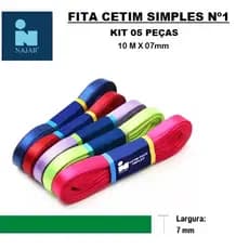 Fita Cetim Najar Nº1 * KIT 05 PEÇAS  (10m X 7mm)