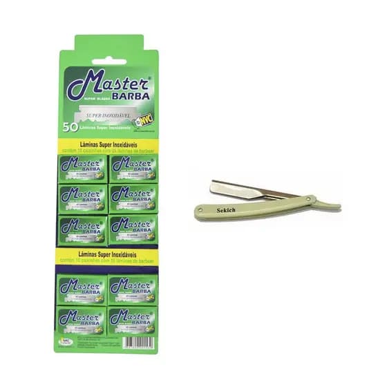 Kit de Barbear 50 Lâminas Master Barba + 1 Navalhete Sekich