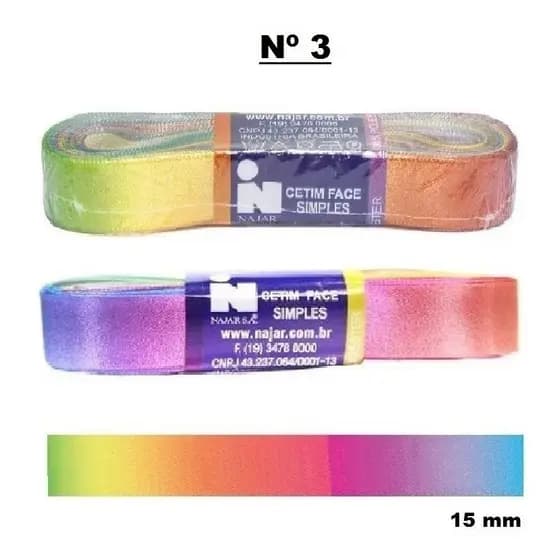 Fita de Cetim Najar Multicor, Arco Iris 15mm 104/03 - 10 metros