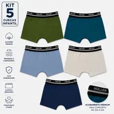 Kit 5 Cuecas Infantil Masculina Modelo Boxer Confortável Premium