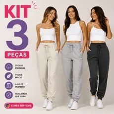 Kit 3 Calças Jogger Feminina Estonada Confortável Para Dia a Dia Passeios Trabalho Viagens e Lazer