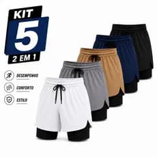 Kit 5 Bermuda Masculina 2 Em 1 Dry Fit Academia Treino Premium
