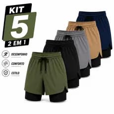 Kit 5 Shorts Masculino Academia 2 Em 1 Com Forro Interno