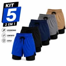 Kit 5 Shorts Academia Masculino 2 Em 1 Corrida Treino