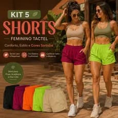 Kit 5 Shorts Feminino Tactel Para Treino Caminhada Praia Piscina Verão