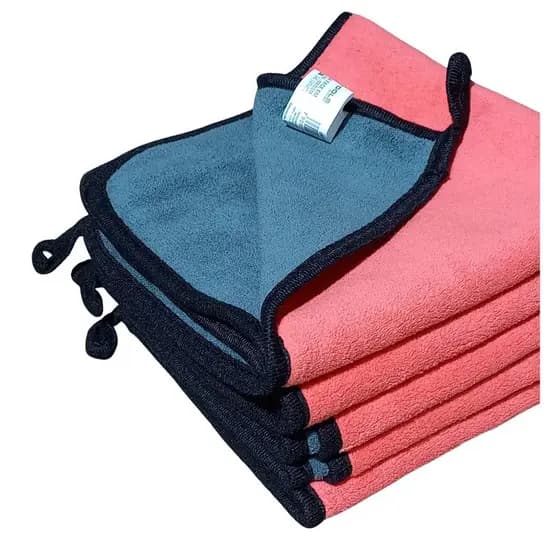 KIT COM 5 TOALHAS DUPLA FACE EM MICROFIBRA 40X40 - 600GSM  VERMELHA E CINZA