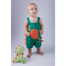 Fantasia de Dinossauro Infantil Menino Macacão Dino para Criança Jardineira Verde ou Rosa T-Rex