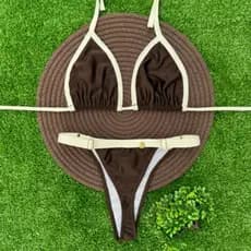 conjunto biquíni cortininha fita bronze cintura alta com regulagem