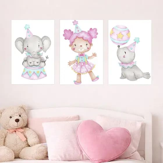 Quadros quarto Infantil baby menina Ursinho Urso Bailarina Coelho Animais Safari - kit 3 placas MDF 20X30cm