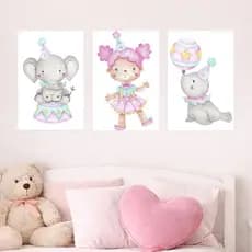 Quadros quarto Infantil baby menina Ursinho Urso Bailarina Coelho Animais Safari - kit 3 placas MDF 20X30cm