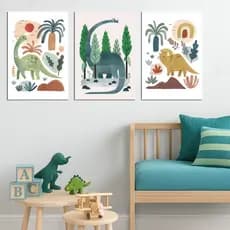 Decoração para quarto infantil, Quadros Quadrinhos tema Dino Dinossauro Rex, Dinos Baby KIT 3 placas 20x30cm