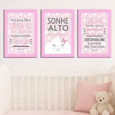 Quadros Decoração Pássaros estrelinha Lua Castelo Sonhe Alto Minha Princesa Infantil Decorar Quarto Menina kit 3 20X30cm