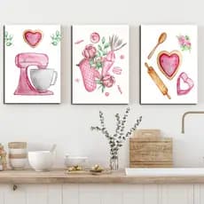 Quadros delicados e bonitos para cozinha - confeitaria - bolo batedeira - kit com 3 placas 20x30cm