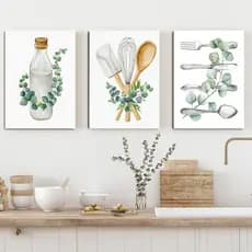 Decoração de cozinha - quadros delicados retro- floral - leiteira talheres - kit 3 PLacas 20x30cm