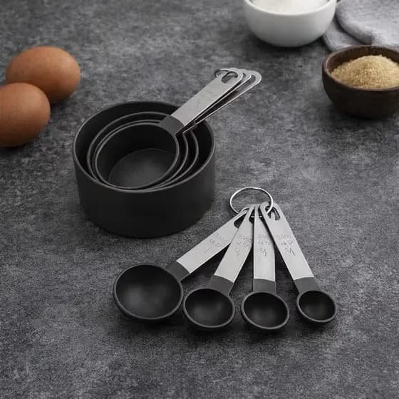 KIT Jogo de Colher Medidora de Inox Nylon 8 Peças Kit Cozinha Medição Medir Alimentos Farinha