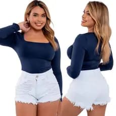Short Jeans Branco Feminino Detonado Cintura Alta