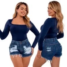 Short Jeans Feminino Cintura Alta Levanta Bumbum.