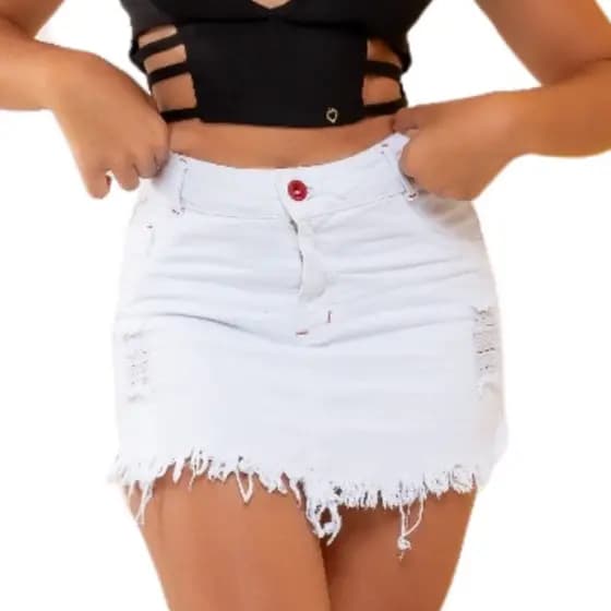 Saia Jeans Feminina Branca Cintura Alta