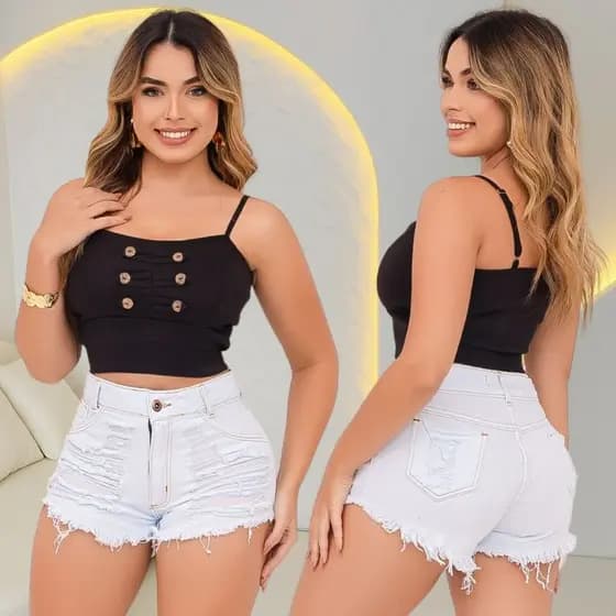 Short Jeans Feminino Off Detonado Na Frente Com Forro E Variação De Cores