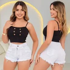 Short Jeans Feminino Off Detonado Na Frente Com Forro E Variação De Cores