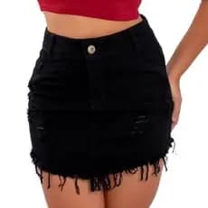 Saia jeans preto clássico cós alto!!