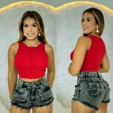 Short Jeans Feminino Detonado Desfiado Cintura Alta Com Forro