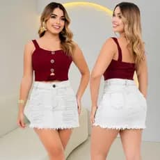 Saia Jeans Off Detonado Cintura Alta.