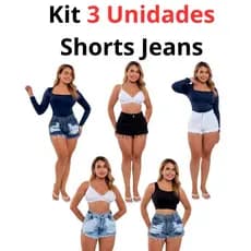 kits 3 Shorts Jeans Feminino Detonado Cintura Alta.