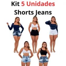 Kit 5 Shorts Jeans Feminino Cintura Alta