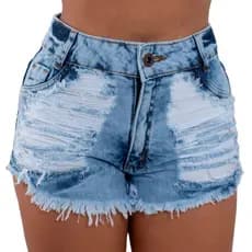 Short Jeans Feminina Lindinho Detonada Desfiado Cintura Alta Com Forro