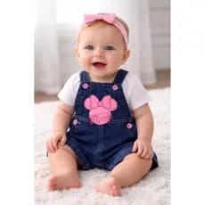 Jardineira Jeans Bebê Infantil Menina Roupa de Bebê Jeans Macacão Curto Bebê Confortável