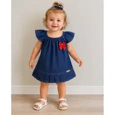Vestido Infantil Jeans Manga Princesa