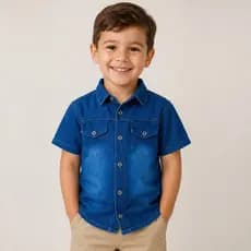 Camisa Infantil Jeans Manga Curta e Manga Longa Menino