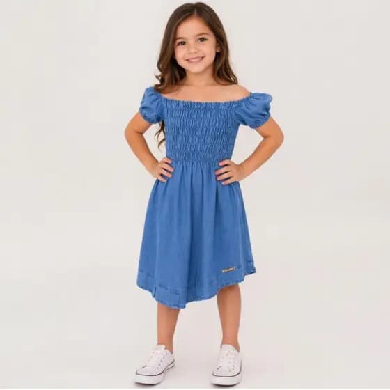 Vestido Jardineira Jeans Infantil e Juvenil Menina 4,6,8,10 e 12