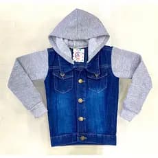 Jaqueta Infantil Jeans com Capuz e manga em moletom