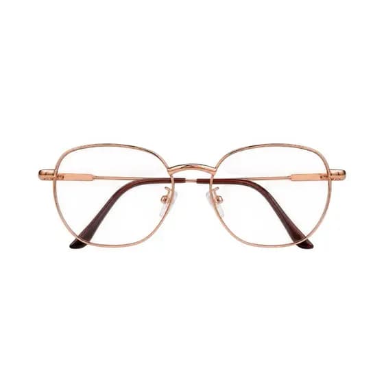 Armação de Óculos Feminino Hexagonal Rose Gold Lente Anti-reflexo hastes flexíveis
