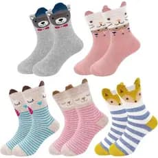 Kit 3 ou 6 Pares Meia Cano Longo Infantil Menina Menino Bichinhos Orelhinhas Algodão Criança