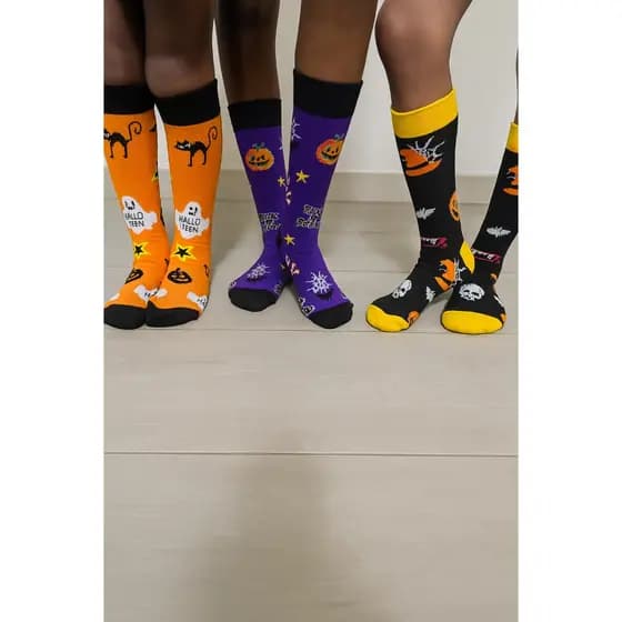 Kit 2 Pares Meia Halloween Divertidas Adulto Juvenil Meia Cano Longo Dias Das Bruxas Estampada