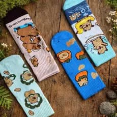 Kit 6 ou 3 Pares Meia Cano Longo Algodão Estampada Capivara Moda Infantil Menina Unissex