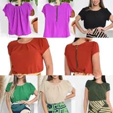 Blusa Feminina Manga Curta com Zíper na Costa Tecido plano
