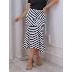 Saia Mídi Elegante Listrada, listra Diagonal Moda Evangélica