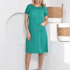 Vestido Feminino Com Botão E Bolso Moda Evangélica E Casual