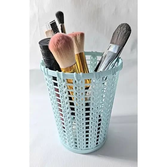 Organizador Multiuso Plástico 12x10 Organizador Escritório Organizador Maquiagem Redondo branco e azul