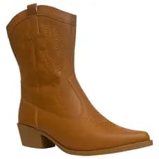 Bota Western Feminina Texana Bordada Cano Médio Salto Grosso Bico Fino Confortável