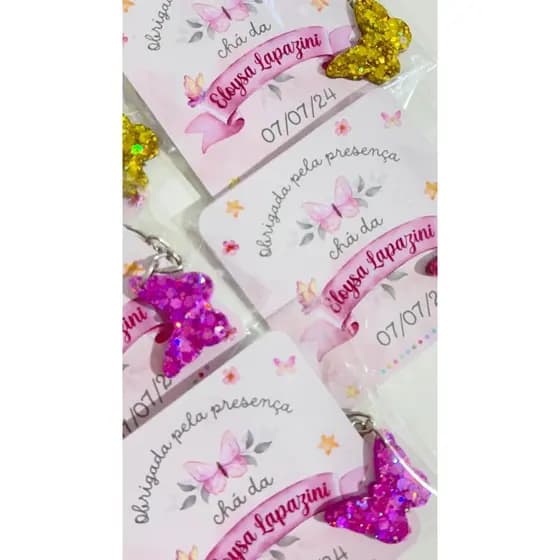 60unidades Lembrancinha De Chá De Bebê e Aniversário Cartão Chaveiro Borboleta